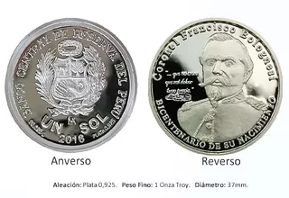 BCRP emitirá monedas por los 200 años del nacimiento de Francisco Bolognesi