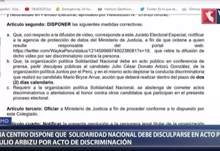 JEE dispuso que Solidaridad Nacional se disculpe con Julio Arbizu por acto de discriminación