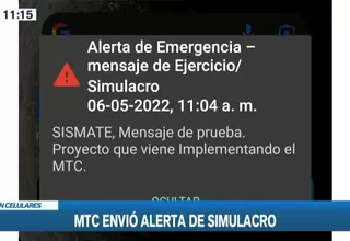 MTC envió alerta de simulacro a los celulares de los ciudadanos 
