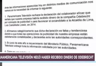 Panamericana Televisión negó haber recibido dinero de empresa Odebrecht