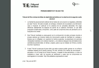El Tribunal de Ética del Consejo de la Prensa Peruana emitió comunicado