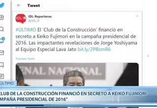 Yoshiyama reveló que Club de la Construcción financió campaña de Keiko Fujimori en 2016, según IDL