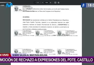 Presentan moción de rechazo de expresiones del presidente Castillo sobre salida al mar para Bolivia 