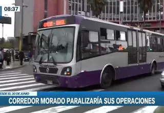 Corredor Morado paralizaría sus operaciones en junio