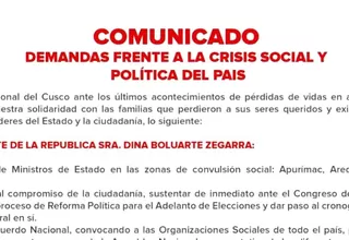 Gobierno Regional del Cusco se pronunció ante la crisis política