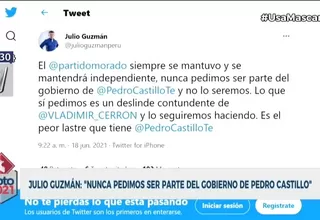 Guzmán: "Nunca pedimos ser parte del Gobierno de Pedro Castillo"