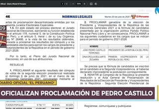 Diario El Peruano proclama a Pedro Castillo como ganador de las elecciones
