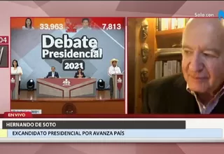 Hernando de Soto: Estoy insatisfecho, debate entre Castillo y Fujimori fue lamentable