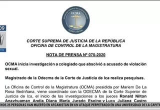 OCMA abre investigación a jueces que absolvieron a acusado de violación en Ica