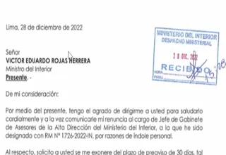 Mininter aceptó renuncias de los asesores Abel Tarazona y Abel Gamarra