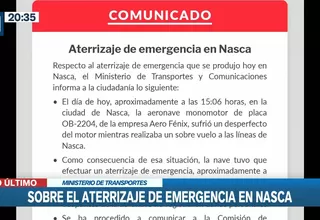 MTC investigará aterrizaje de emergencia en Nasca
