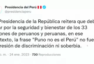 Presidencia sobre frase de Dina Boluarte: "No fue una expresión de discriminación, ni soberbia"