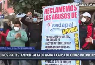 San Juan de Miraflores: Protestan por falta de agua a causa de obra inconclusa