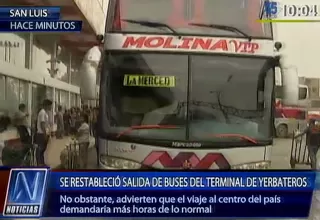 Se restableció salida de buses del terminal de Yerbateros 