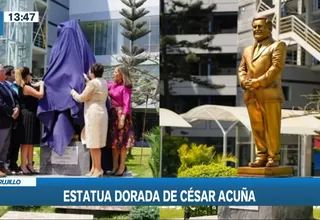 Trujillo: Retiran estatua dorada de César Acuña develada en su universidad 