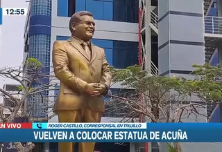 Trujillo: Vuelven a colocar estatua dorada de César Acuña en universidad 