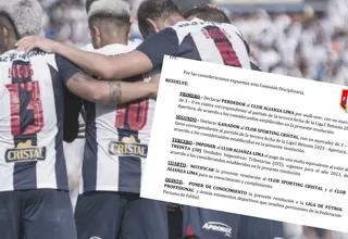 Se confirma sanción contra Alianza Lima por no jugar encuentro contra Sporting Cristal