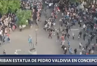 Chile: Manifestantes derribaron estatua de Pedro de Valdivia durante protesta en Concepción