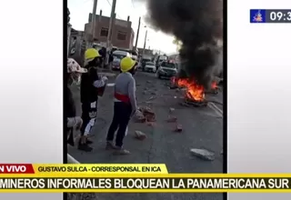 Mineros informales bloquean tramo de la Panamericana Sur en Ica