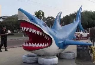 Municipalidad de Trujillo colocó figura de un tiburón en un parque y generó polémica
